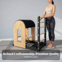 Oak Wood Construction Pilates Ladder Barrel Core Strengthening Wooden Exercise Barrel High-Density Padded Cushion Home Workout Machine Improves Flexibility for Beginners, People with Sedentary Lifestyles, Adults, Stretching, Gym