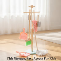 6 Pieces Storage Stand Pretend Cleaning Set Bristled Heads Wooden Cleaning Toy Set Role-Play Early Learning