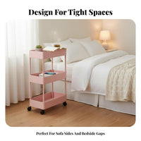 3-Tier Narrow Trolley Slim Design 3-Tier Rolling Shelf Easy Assembly for Renters