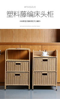 Nordic Style 3-Tier Plastic Rattan Bedside Cabinet