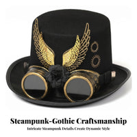Eyepiece Details Steampunk Top Hat Wing Decoration Steampunk Headpiece Gear Accents Top Hat Headpiece Gold-Tone Trim