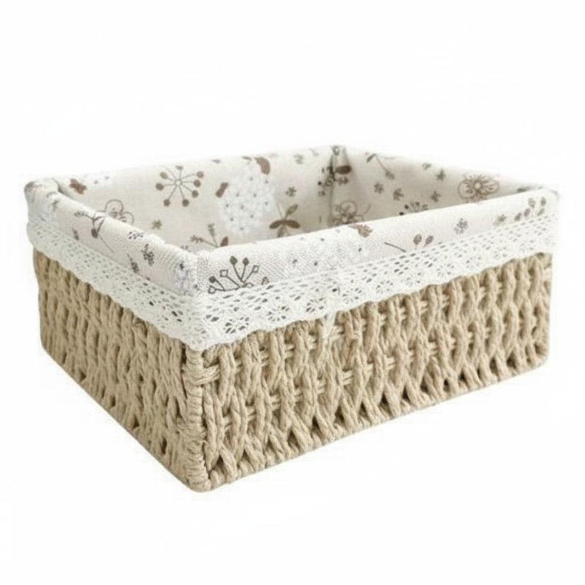 clothLined Woven Container With Handles Handled Utility Carrier Handmade