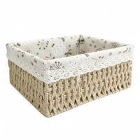 clothLined Woven Container With Handles Handled Utility Carrier Handmade