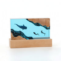 Resin Light with Wooden Base Compact Nightlight Dreamy for Study Area