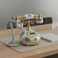 Plug and Play Antique Design Telephone No Battery Needed Vintage Ceramic Telephone Adjustable Ringer Retro Corded Phone Redial