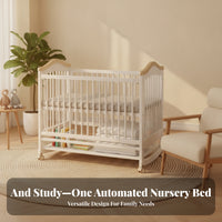 Caster Wheels Movable Baby Crib Slatted Sides Adjustable Wooden Crib Storage Shelf