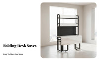 Foldable Computer Desk with Hutch Space-Saving Workstation with Storage Multi-Functional Wide Desktop for Students, Small Areas