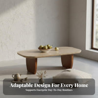 Wabi-Sabi Design Rectangular Travertine Coffee Table Natural Stunique Top Home Furniture sturdy Wood Legs Minimalist aesthetic for Interior Designers, Homeowners, Living Room, Lounge Area, Office Reception