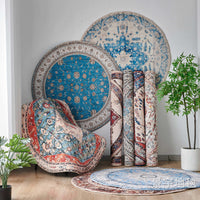 Ethnic Patterned Carpet Ethnic Pattern Bohemian Highlight Rug Soft & Comfortable Vintage Circular Floor Mat for Living Room, Bedroom, Balcony