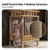 Cat House Cabinet with Scratching Posts Multifunctional Design Wooden Cat Climbing Tree Solid Lumber Wood for Cats, Kittens, Apartments, Indoor