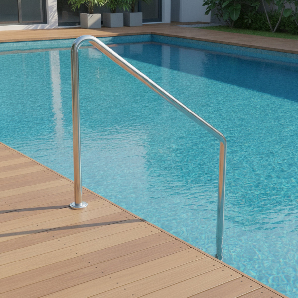 Pool Handrail with Flanged Base Stainless Steel Slanted Pool Entry Rail Floor-Mounted Grab Rail with Base Plate for Homeowners, Hotel Owners, Backyard