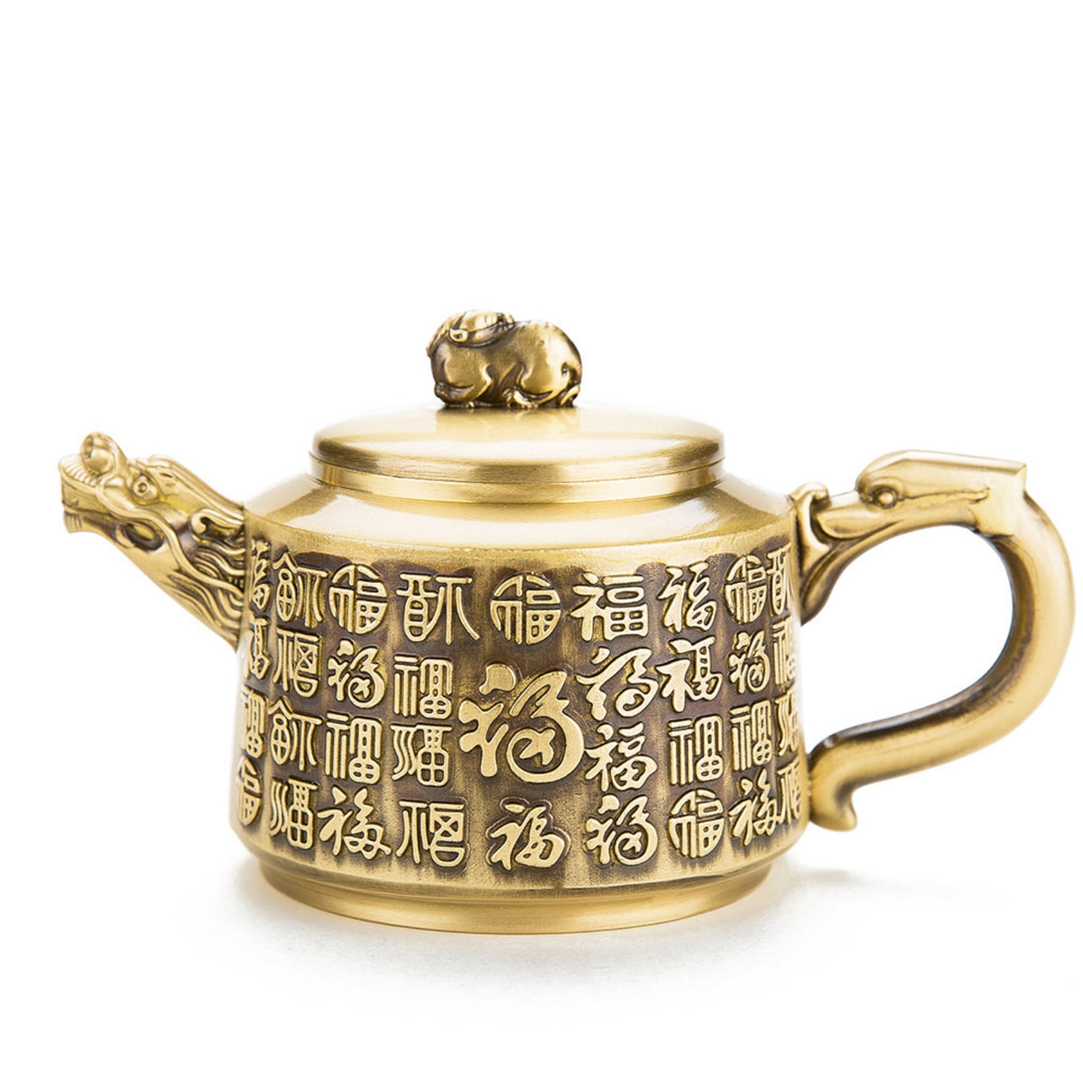Brass Teapot Ornament Embossed Teapot with Dragon Handle Antique Retro Styled Decor for Collectors, Tabletop Display, Tea Room, Bookshelf
