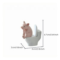 Miniature Pig Toilet Figurine Cartoon Design Pig on Toilet Glossy