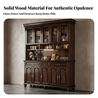 Walnut Dining Hutch Large Capacity Solid Wood Buffet with Hutch Multifunctional Classic Kitchen Storage Cabinet for Families, Living Room, Home Office