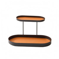 Two-Tier Storage Rack Iron Metal Tray Shelf Stand Leather-Like Lining Cosmetic Display Rack for Desktop