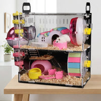 Transparent Hamster Cage Acrylic Hamster Cage, Double Layer Hamster Cage with Water Bottle, Complete Set for Syrian and Dwarf Hamster Habitat