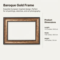 Photo Frame with Baroque Gold Ornate Design for Wall Hanging, European Vintage Style for Art Lovers and Home Decor