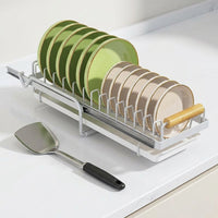Space-Saving Dish Drainer Rack, Carbon Steel Pull-Out Dish Rack for Limited Counter Space, Anti-Slip Cabinet Dish Drainer