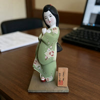 Plaster Geisha Figurine Painted Floral Kimono Doll Woven Texture
