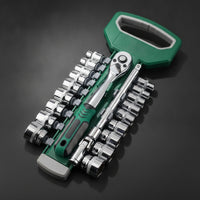 Metric Ratchet Socket Wrench Toolkit Compact Socket Wrench Set Portable Ratchet Set with Storage Case Reversible for Car Repair, Motorcycle Maintenance