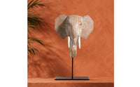 Elephant Head Sculpture Patterned Ears Elephant Statue Visible Tusks