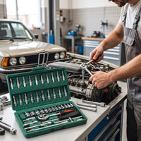 46 Pieces Auto Repair Tool Kit Chrome-Finished Socket Set with Case Organized Mechanics Tool Set for Vehicle Owners, Amateur Mechanics, Garage