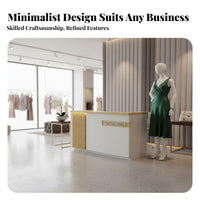 Receptionist Desk Modern Front Desk Reception Counter Sturdy Construction Varnished Finish with Ambient Lighting Suitable for Business Owners Office Salon Retail
