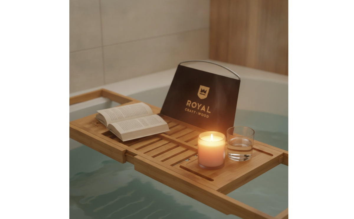 Bamboo Bathtub Tray with Book Holder Slatted Bathtub Tray Tray with Book Stand Expandable Extendable Bath Tray Adjustable for Adults, Bathroom, Home Spa