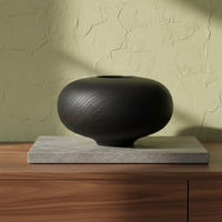 Black Wooden Vase Vintage Inspired Round Decorative Flower Holder Handmade
