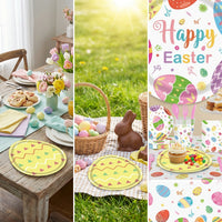 Easter Party Paper Plate Set, Featuring Vibrant Colors and Egg-Shaped Patterns, Ideal for Children and Families