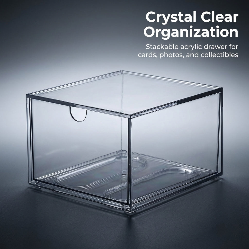 Acrylic Card Organizer, Transparent Stackable Display Box, Hobby Storage for Drawer Organization Case with hinged lid