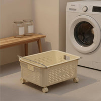2 Pieces Under Sink Laundry Basket Wipe Clean Mobile Clothes Hamper Sturdy Frame