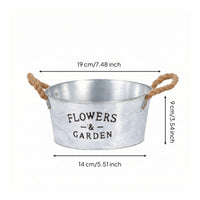 Farmhouse Galvanized Bucket Planter Vintage Metal Flower Pot with Handles White Wash Planter with Rope Handles Lightweight for Balcony, Shelves