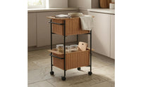 Two-Tier Storage Trolley Iron Frame Woven Basket Trolley Raised Rims