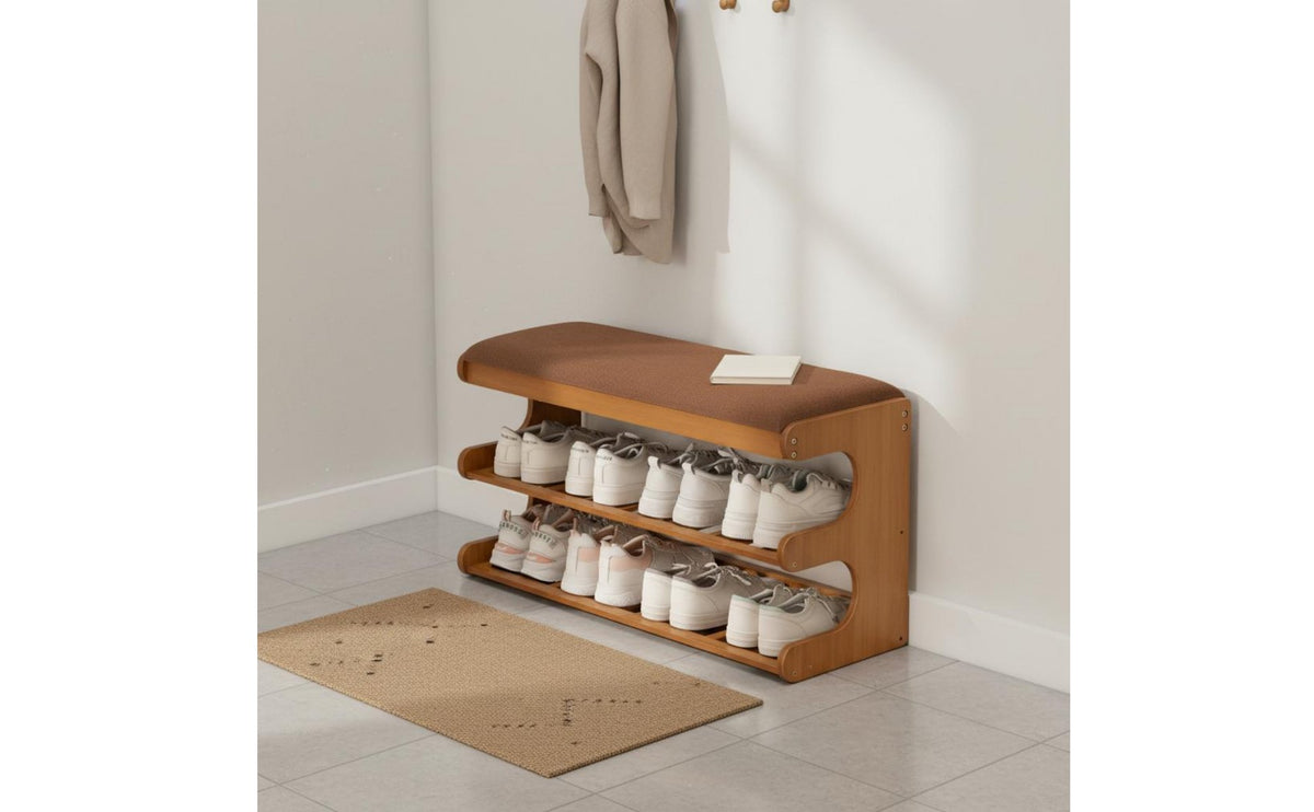 Space Saving Entryway Shoe Bench with Cushion Multi-Functional Shoe Rack Bench Sturdy Construction Home Furniture Large Capacity for Hallway
