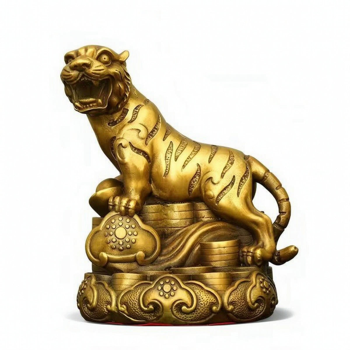 Tiger Figurine with Base Ornate Tiger Statue with Base Metal-Finish Decor for Collectors, Shelf, Desk