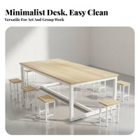 Ergonomic Design Kindergarten Art Table Easy to Clean Kids Table and Chairs Set Floor Protecting Feet Toddler Study Desk and Chair Set Sturdy Steel Frame for Students, Preschoolers, Classroom, Tutoring Center, Daycare, Playroom