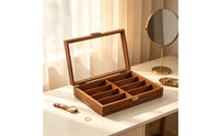 Walnut Eyeglass Organizer Wooden Sunglass Display Case Decorative Glasses Box with Transparent Lid Modern for Countertop