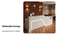 1 Piece White Reception Desk High-gloss Split-level Front Desk Sturdy Particleboard Construction Lockable Drawer Suitable for Salon Receptionists Boutique Retail Store Office Spa