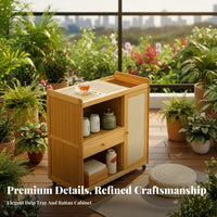 Traditional Tea Cart with Water Boiler Detachable Drip Tray Mobile Tea Serving Station Multifunctional Mobile Serving Cart with Drawer for Hosts