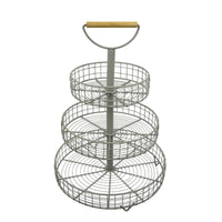 3-Tier Fruit Basket Countertop Fruit Basket with Wooden Handle Space-Saving