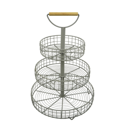 3-Tier Fruit Basket Countertop Fruit Basket with Wooden Handle Space-Saving