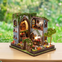 Miniature House Kit with LED Lights Warm Dollhouse Kit Relaxing for Reading Nook