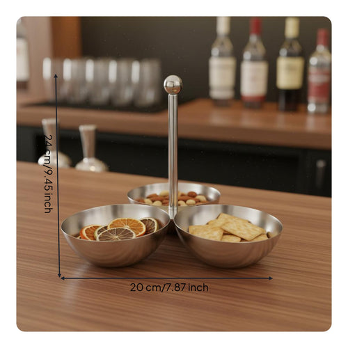 3 Compartment Serving Tray Mirror Finish Divided Snack Bowl Set Multi-Purpose