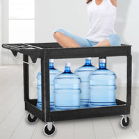 Easy to Clean 2-Tier Utility Trolley Sturdy 2 Tier Utility Trolley Large Capacity Multipurpose Rolling Organizer Multi-Functional for Restaurant, Warehouse, Workshop, Garage