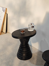 Round Wooden Side Table with Shelf