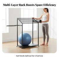 Exercise Mat and Ball Rack Space Saving Multi-Layer Exercise Storage Stand Large Capacity Home Gym Equipment Organizer