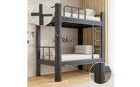 Metal Bunk Bed with Ladder Space-Saving Metal Bunk Bed Matte Black Furniture for Students, Kids, Dorm Rooms, Small Apartments