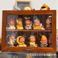 Walnut Wood Dustproof Display Case for Blind Boxes and Figures with Flip Lid