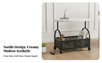 2-Tier Rolling End Table Cream design Utility Cart Easy to Move for Homeowners